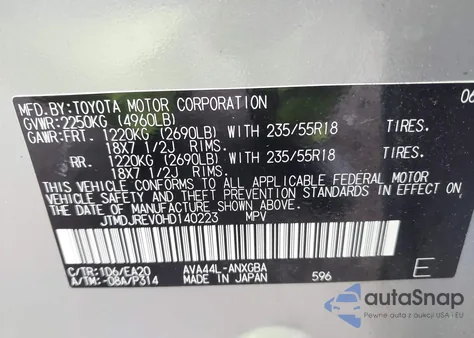 2017 Toyota Rav4 Hybrid Limited z USA, uszkodzony, nr VIN JTMDJREV0HD140223